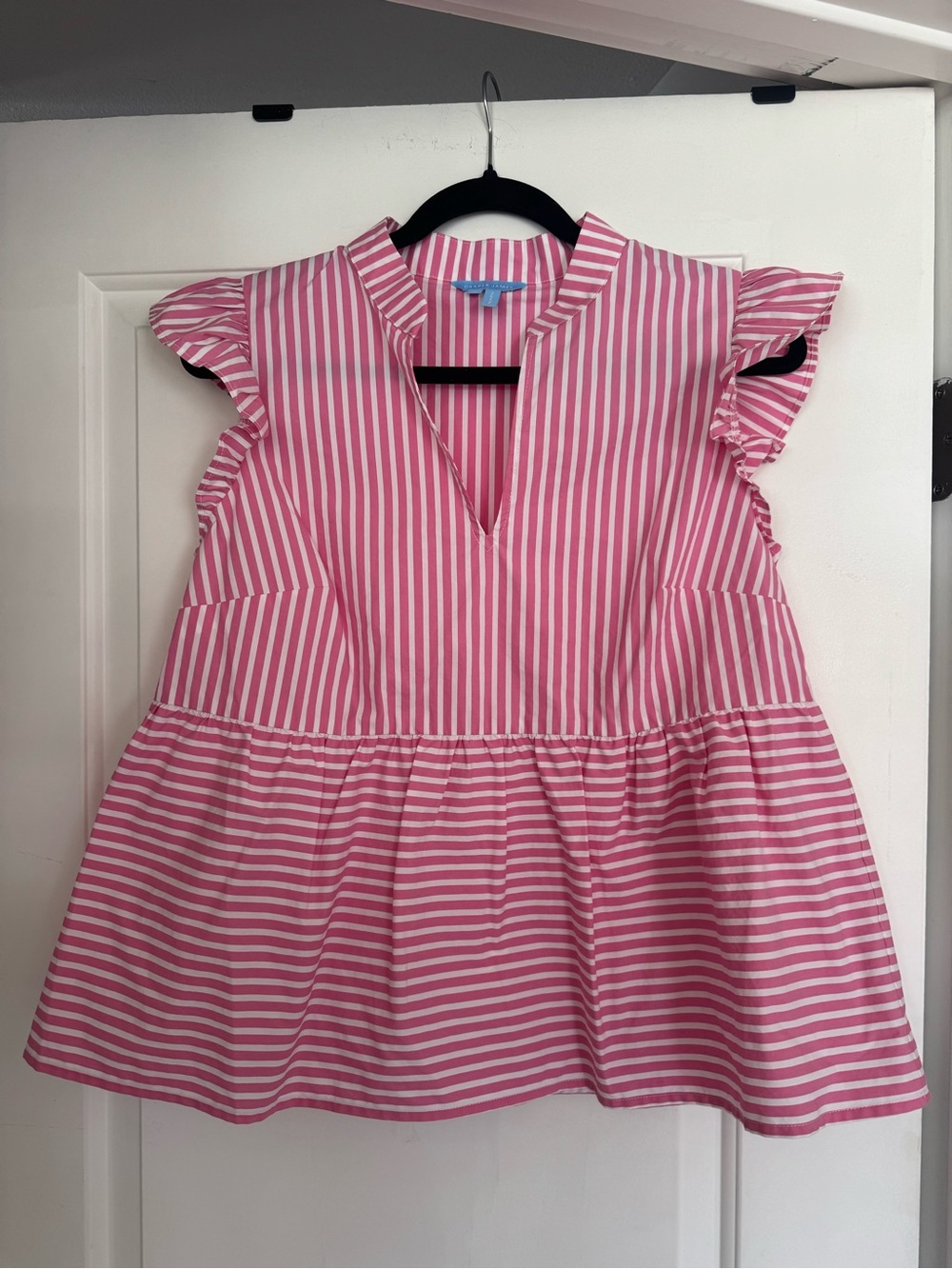Draper James Pink Stripe Flutter-Sleeve Top